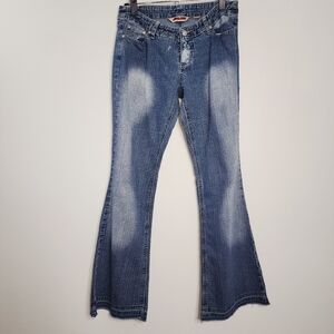 Vintage Y2K Jou Jou Burnout Blue Jeans Flare Lightweight Super Low Rise Size 5/7